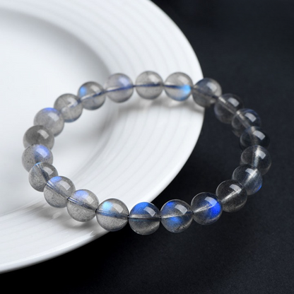 Natural Blue Flash Grey Moonstone Bracelet – Labradorite Effect Glow Jewelry