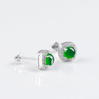 Natural Guatemala Jadeite Jade Bead Earrings with 925 Sterling Silver