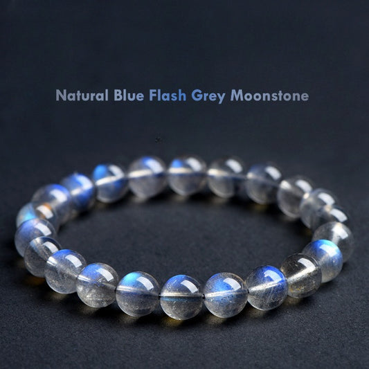Natural Blue Flash Grey Moonstone Bracelet – Labradorite Effect Glow Jewelry