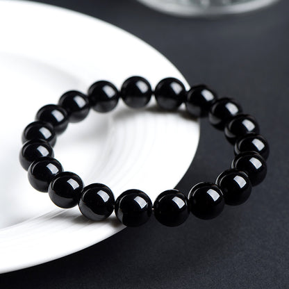 Natural Pure Black Obsidian Bracelet – Protection & Grounding Beads