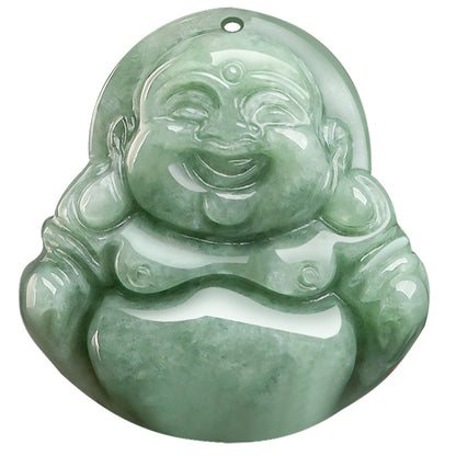 Natural Deep Green Jadeite Buddha Pendant Necklace - Serenity & Protection