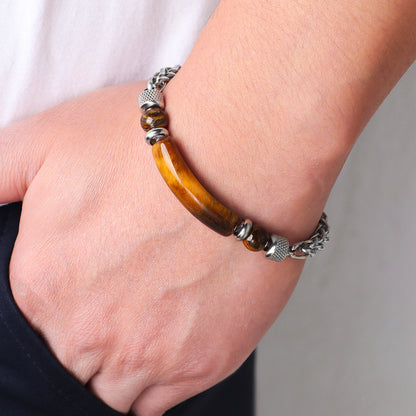 Titanium Tiger’s Eye Bracelet – Natural Stone Men’s Protection Jewelry