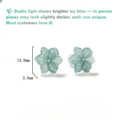 Certified Grade A Natural Jadeite Blue Jade Earrings Close-up