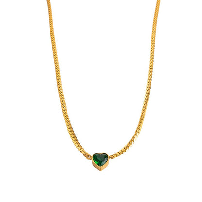 Green Zircon Necklace - 18K Titanium Heart Necklace for Timeless Elegance