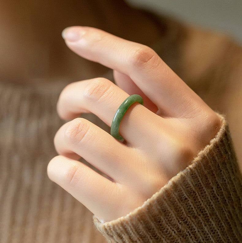 Certified Grade A Jadeite Jade Ring – Natural Green Jade Thin Band
