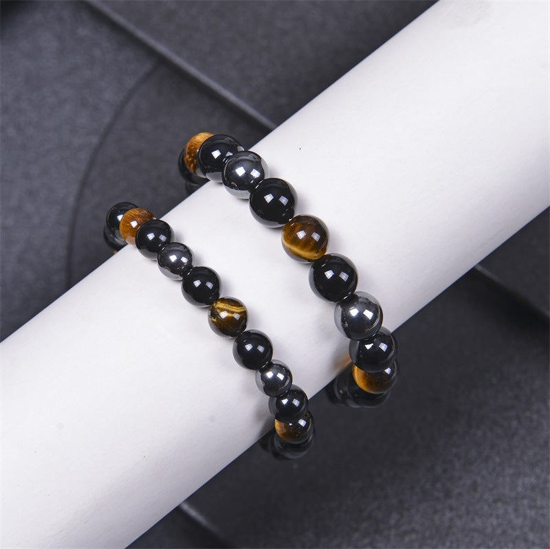 Protection stone bracelet men triple gemstone focus balance