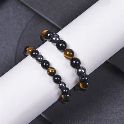 Protection stone bracelet men triple gemstone focus balance