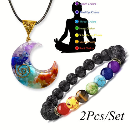 7 Chakra Moon Pendant Necklace - Balance & Harmony