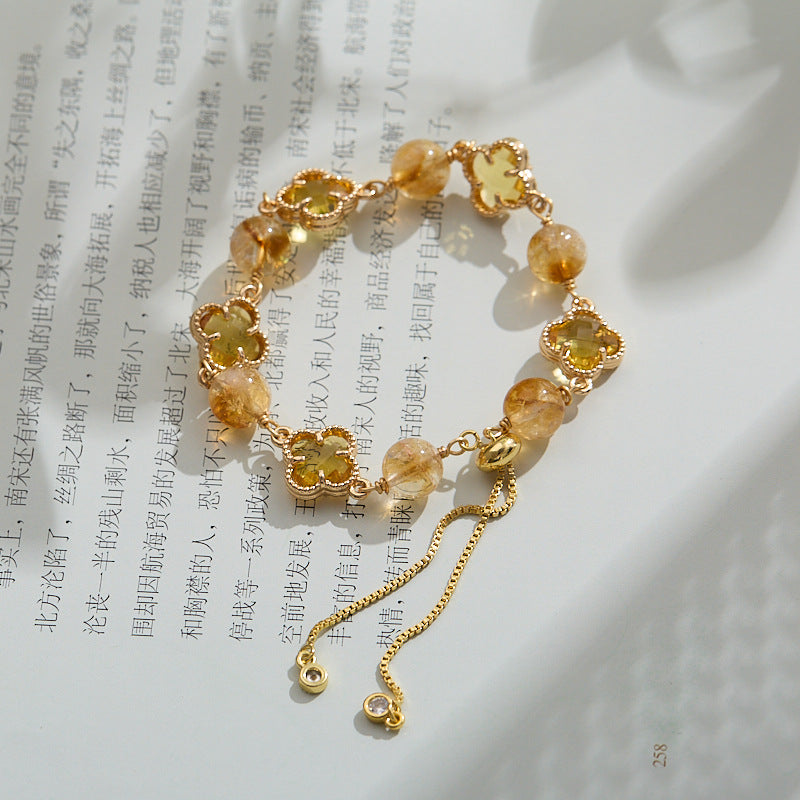 elegant women’s gemstone jewelry four leaf clover bracelet adjustable