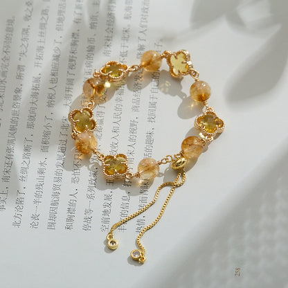 elegant women’s gemstone jewelry four leaf clover bracelet adjustable