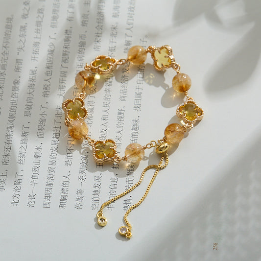 elegant women’s gemstone jewelry four leaf clover bracelet adjustable