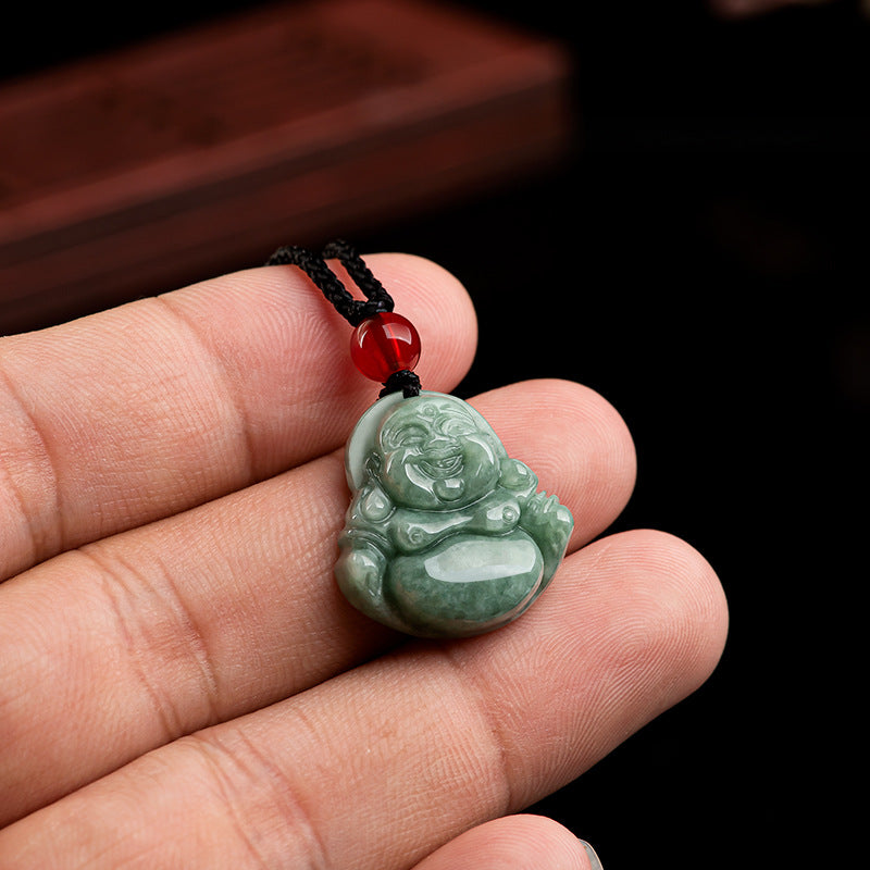 Natural Deep Green Jadeite Buddha Pendant Necklace - Serenity & Protection