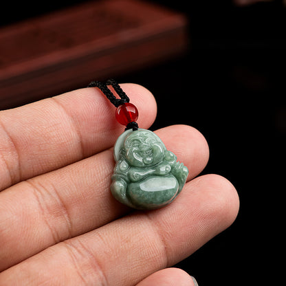 Natural Deep Green Jadeite Buddha Pendant Necklace - Serenity & Protection