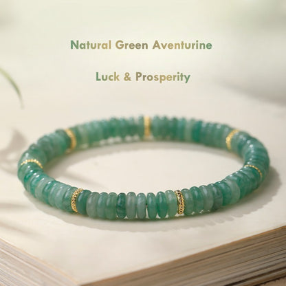 Natural Green Aventurine Bracelet – Flat Slice Beads for Luck & Prosperity