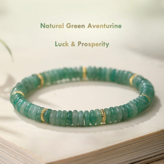 Natural Green Aventurine Bracelet – Flat Slice Beads for Luck & Prosperity
