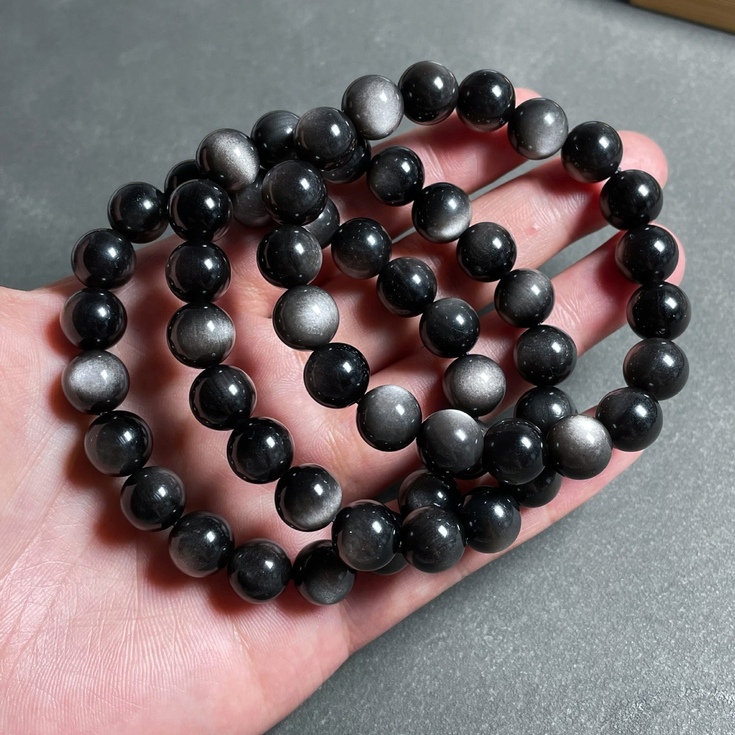 Natural 7A Grade Double Eye Silver Black Obsidian Bracelet – Rare Protection Crystal Jewelry
