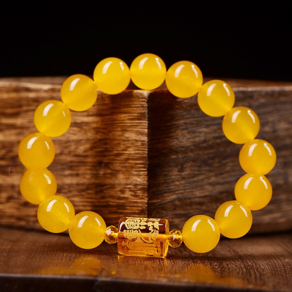 Natural Yellow Chalcedony Feng Shui Bracelet – Three Wealth Gods, Prosperity & Protection