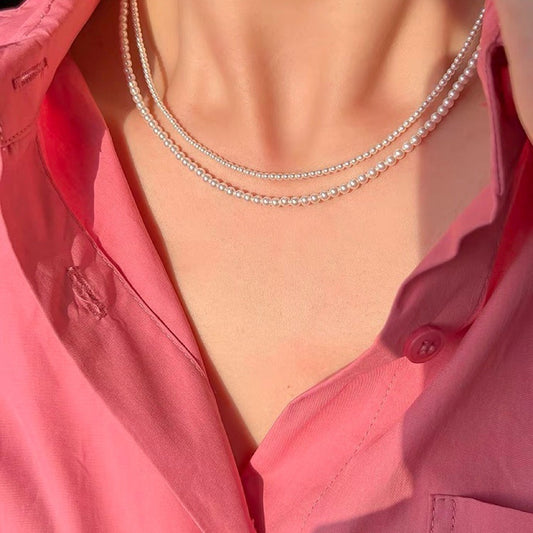 Natural Shell Pearl Necklace – 14K Gold Plated Jewelry, 3mm & 6mm Beads