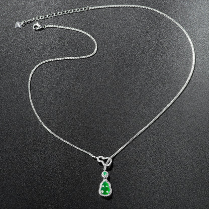 Premium Natural Guatemala Jadeite Jade Calabash Pendant Necklace with 925 Sterling Silver Chain
