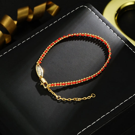 Handmade Redline Lucky Turn Bracelet – Thin Red & Gold String for Prosperity