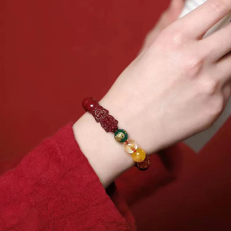 Cinnabar Pixiu Feng Shui Bracelet – Five Wealth Gods, 90% High Content Beads, Abundance & Protection