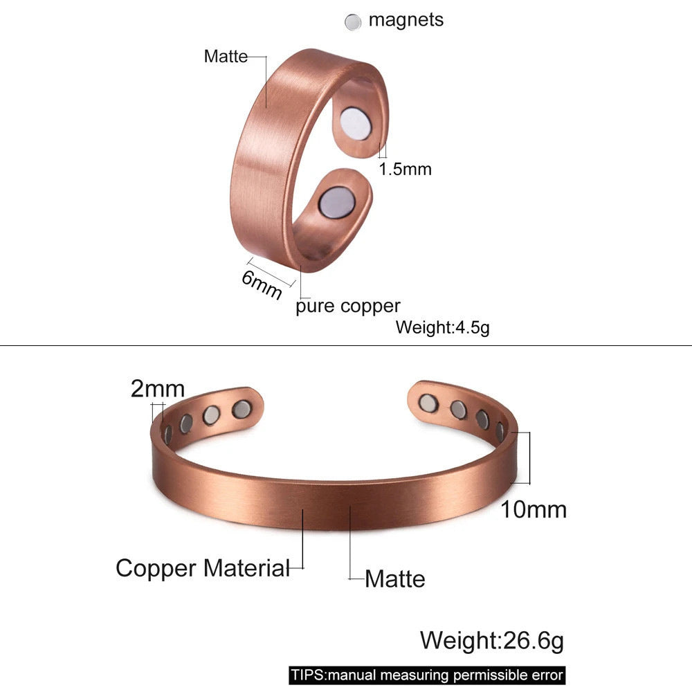 99.99% Pure Red Copper Magnetic Bangle & Ring Set – Balance & Vitality