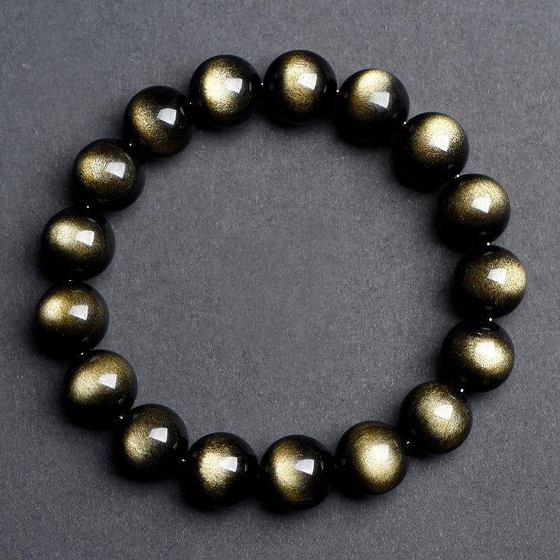 Natural Double Eye Obsidian Bracelet – Gold & Silver Black Obsidian