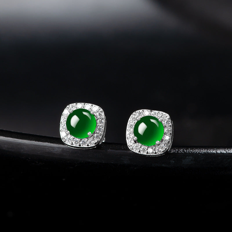 Natural Guatemala Jadeite Jade Bead Earrings with 925 Sterling Silver