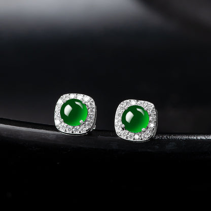 Natural Guatemala Jadeite Jade Bead Earrings with 925 Sterling Silver