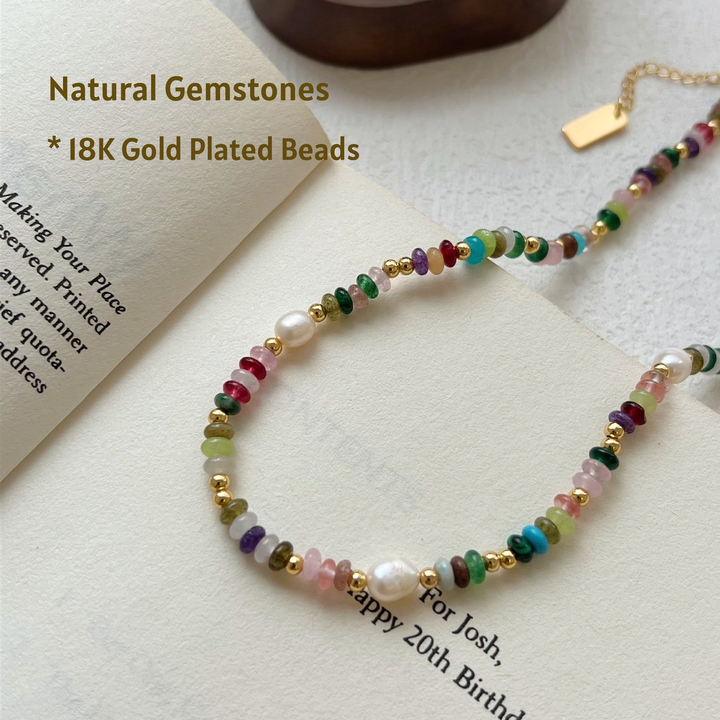 18K Gold Plated Chakra Gemstone & Pearl Necklace – Natural Healing Crystal Jewelry