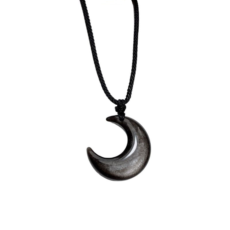 Moon Necklace - Cat's Eye Pendant & Silver Obsidian Pendant