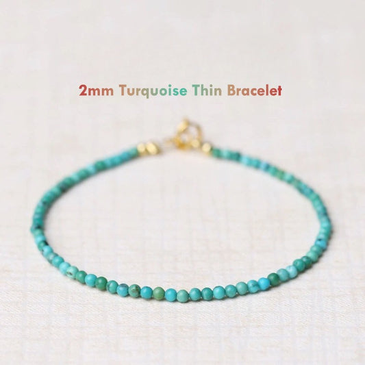 14k Gold Plated 2mm Turquoise Thin Bracelet – Minimalist Stackable Jewelry