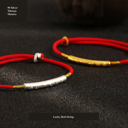 Handmade 99 Silver Mantra Tibetan Buddhist Red String Bracelet - Protection & Good Luck