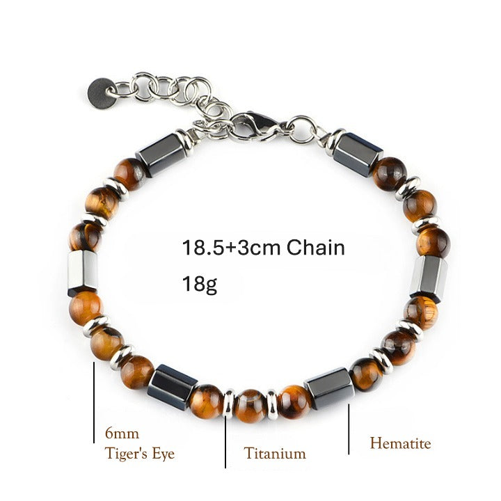 Hematite & Tiger’s Eye Titanium Bracelet – Men’s Strength & Protection
