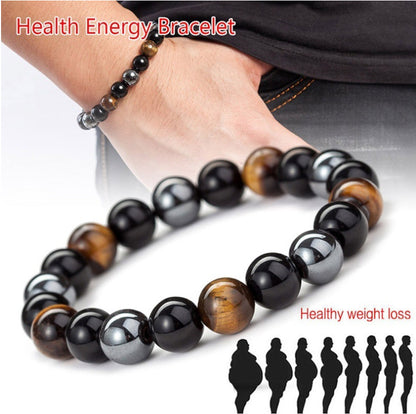Tiger’s eye hematite black obsidian beaded bracelet men