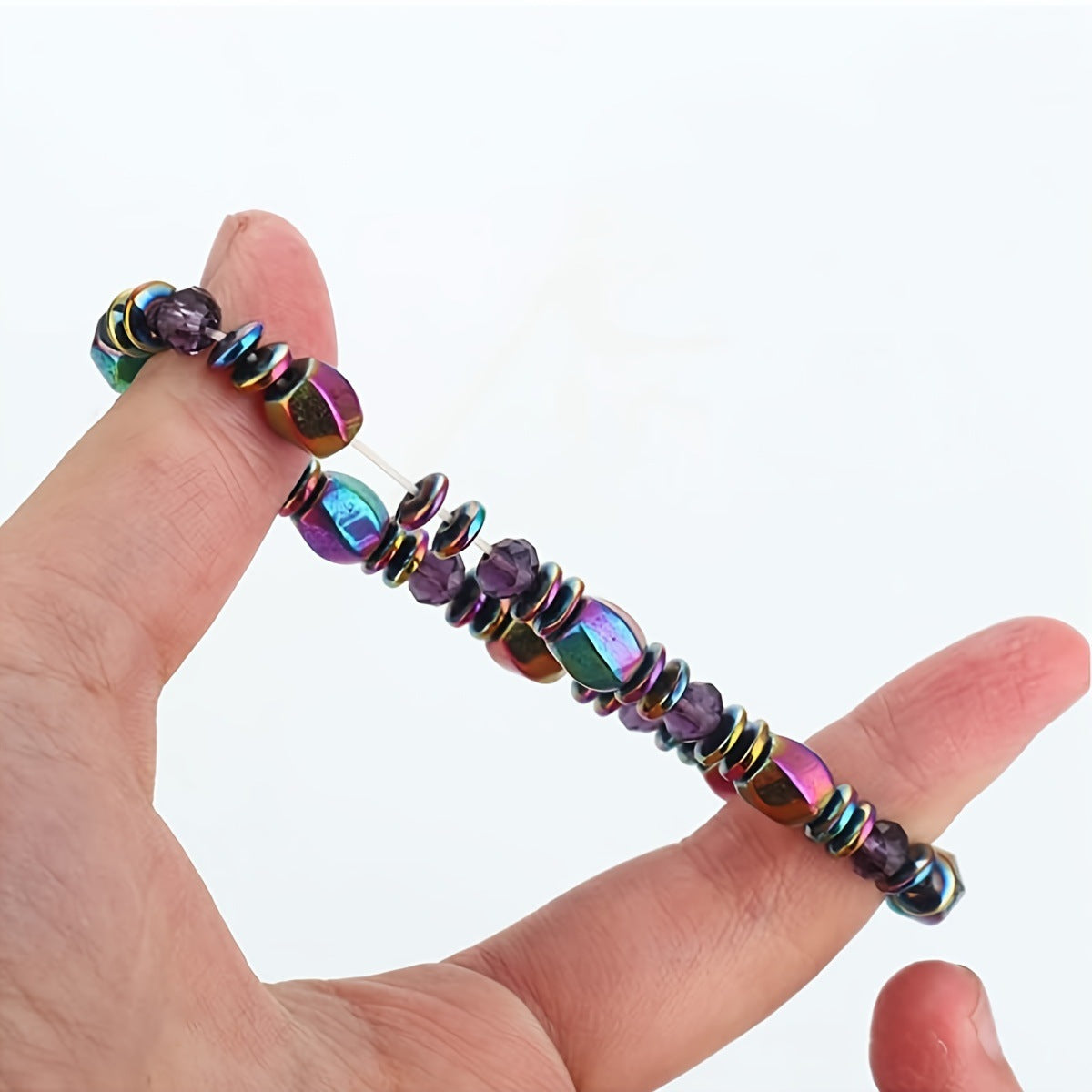 natural hematite magnetic bracelet rainbow finish grounding focus