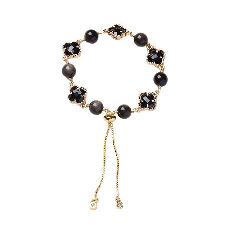 elegant women’s gemstone jewelry four leaf clover bracelet adjustable