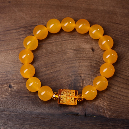 Natural Yellow Chalcedony Feng Shui Bracelet – Three Wealth Gods, Prosperity & Protection