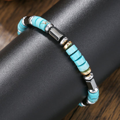 Men’s Hematite & Turquoise Bracelet – Natural Stone Healing Jewelry for Strength & Protection