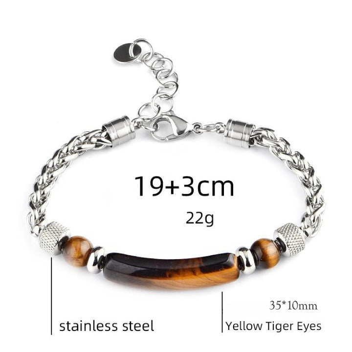 Titanium Tiger’s Eye Bracelet – Natural Stone Men’s Protection Jewelry