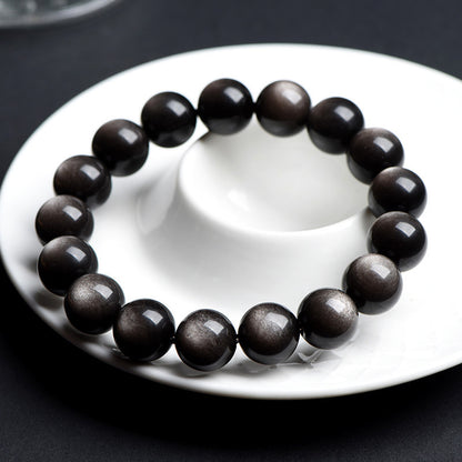 Natural Double Eye Obsidian Bracelet – Gold & Silver Black Obsidian