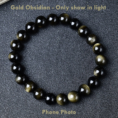 Natural Double Eye Obsidian Bracelet – Gold & Silver Black Obsidian