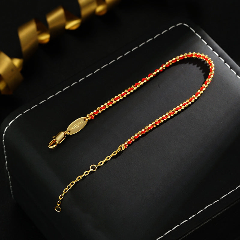 Handmade Redline Lucky Turn Bracelet – Thin Red & Gold String for Prosperity