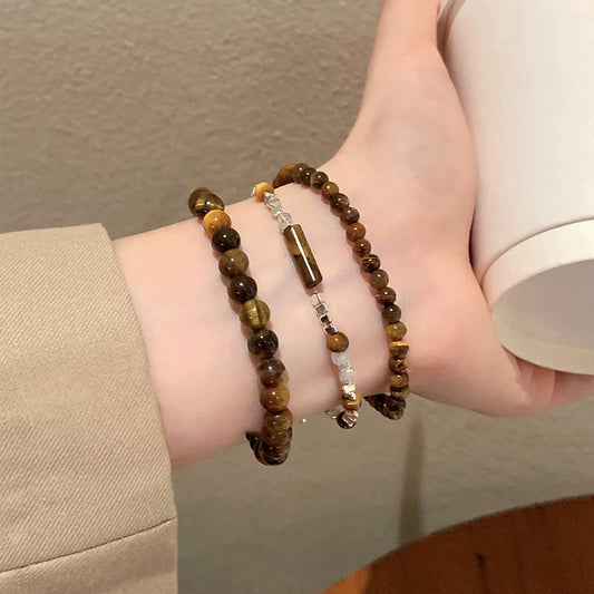 Natural Tiger's Eye Bracelet Set – 4mm 6mm 8mm Beads | Mix & Match Healing Jewelry
