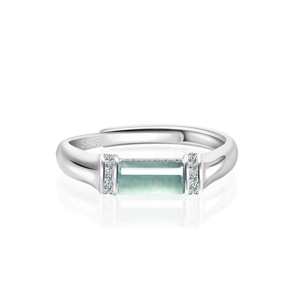 Natural Certified Grade A Blue Water Jadeite Jade Ring – 925 Silver Adjustable