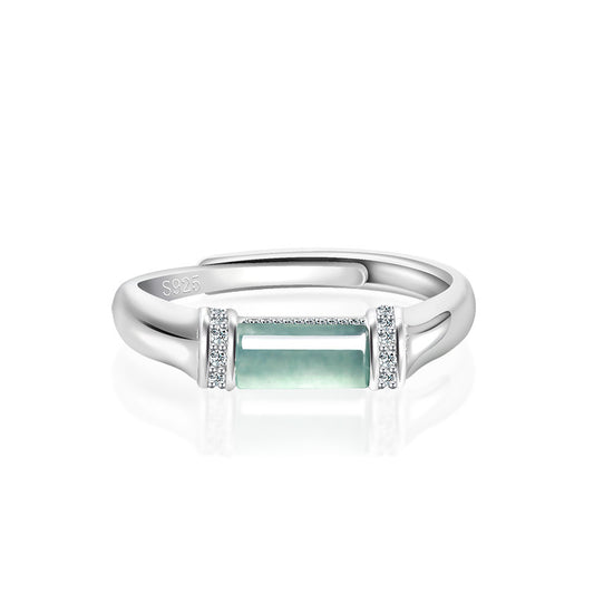 Natural Certified Grade A Blue Water Jadeite Jade Ring – 925 Silver Adjustable