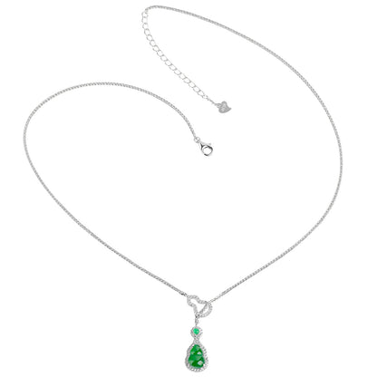 Premium Natural Guatemala Jadeite Jade Calabash Pendant Necklace with 925 Sterling Silver Chain