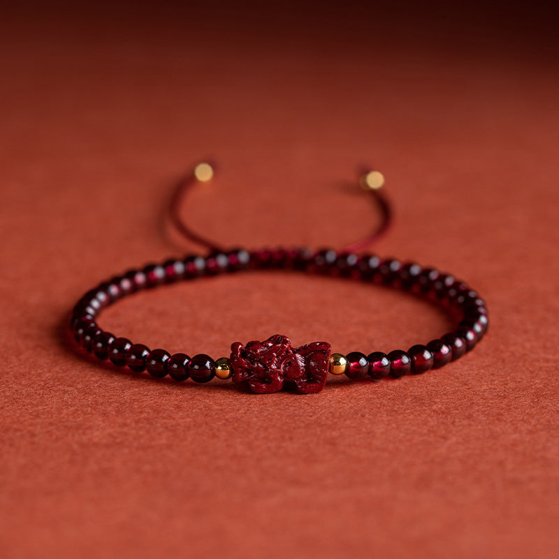 High-Content Cinnabar Pixiu & Natural 5A Red Garnet Bracelet – Wealth, Protection & Vitality