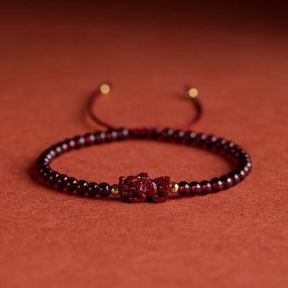 High-Content Cinnabar Pixiu & Natural 5A Red Garnet Bracelet – Wealth, Protection & Vitality