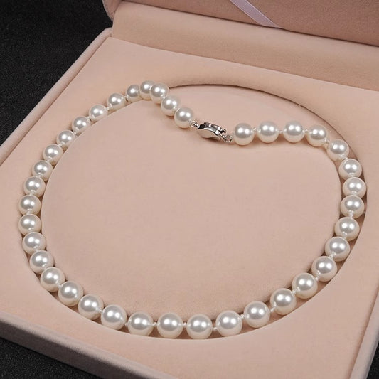 Elegant 10mm Shell Pearl Beads Necklace – Classic White Statement Jewelry for Women